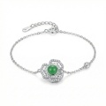 wholesale 925 Sterling Silver Elegant Floral Bracelet Featuring Radiant Green Jade and Shimmering Accents - JewelryODM-0-4
