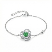 wholesale 925 Sterling Silver Elegant S925 Sterling Silver Flower Bracelet with Green Gemstone and Zirconia - JewelryODM-undefined