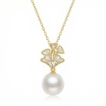 wholesale 925 Sterling Silver Elegant Fan-Design Silver Pendant Necklace with Lustrous White Pearl and Sparkling Accents - JewelryODM-0-5