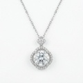 wholesale 925 Sterling Silver Sparkling Round Brilliant Cut Zircon Halo Pendant Necklaces Wholesale in Sterling Silver - JewelryODM-0-0