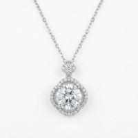 wholesale 925 Sterling Silver Sparkling Round Brilliant Cut Zircon Halo Pendant Necklaces Wholesale in Sterling Silver - JewelryODM-undefined