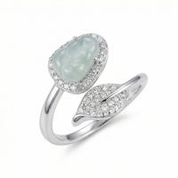 wholesale 925 Sterling Silver Elegant Pear-Shaped Blue Gemstone and Diamond Halo Leaf Bypass Ring - JewelryODM-undefined