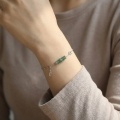 wholesale 925 Sterling Silver Elegant Sterling Silver Bamboo Green Stone Bracelet with Leaf and Coin Charms - JewelryODM-0-1
