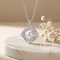 wholesale 925 Sterling Silver Elegant Sterling Silver Geometric Pendant Necklace Featuring a Lustrous Pearl and Sparkling Accents - JewelryODM-0-1