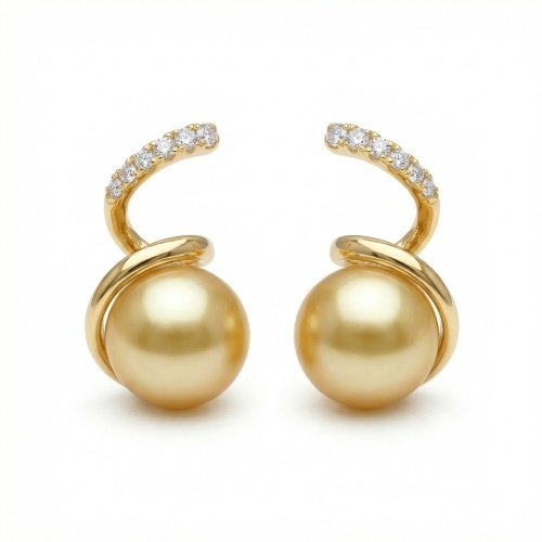 925纯银优雅南海珍珠钻石螺旋耳环