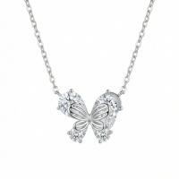 wholesale 925 Sterling Silver Cubic Zirconia Butterfly Pendant Necklace For Women-undefined