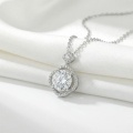 wholesale 925 Sterling Silver Sparkling Round Brilliant Cut Zircon Halo Pendant Necklaces Wholesale in Sterling Silver - JewelryODM-0-2