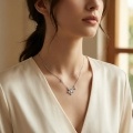 wholesale 925 Sterling Silver Elegant Floral and Butterfly Sterling Silver Necklaces Wholesale with Emerald-Cut Gemstone - JewelryODM-0-1