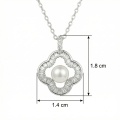 wholesale 925 Sterling Silver Elegant Quatrefoil Pearl and Baguette Zircon Halo Pendant Necklaces Wholesale - JewelryODM-0-3