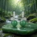 wholesale 925 Sterling Silver Elegant Green Jade Sphere Drop Earrings with Brilliant Accents and Fortune Charms - JewelryODM-0-2