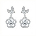 wholesale 925 Sterling Silver Elegant Butterfly and Flower Silver Drop Earrings Wholesale with Sparkling Cubic Zirconia - JewelryODM-0-0