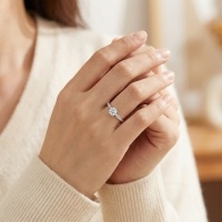 wholesale 925 Sterling Silver Elegant Round Cut Solitaire Ring with Sparkling Diamond Accents and Adjustable Band - JewelryODM-undefined