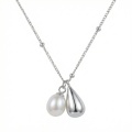 wholesale 925 Sterling Silver White Pearl Teardrop Charm Pendant Necklace Beaded Chain For Women-0-0