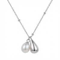 wholesale 925 Sterling Silver White Pearl Teardrop Charm Pendant Necklace Beaded Chain For Women-undefined