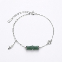 wholesale 925 Sterling Silver Elegant Sterling Silver Bamboo Green Stone Bracelet with Leaf and Coin Charms - JewelryODM-undefined