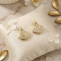 wholesale 925 Sterling Silver Elegant Fan-Shaped Letter H Sparkling Stone Pave Stud Earrings - JewelryODM-0-1