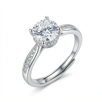 wholesale 925 Sterling Silver Round Cubic Zirconia Solitaire Engagement Ring Adjustable Pave Band-undefined
