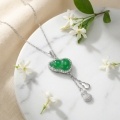 wholesale 925 Sterling Silver Elegant Green Jade Gourd Pendant Necklace with Sparkling CZ Halo and Dangling Charms - JewelryODM-0-7