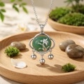 wholesale 925 Sterling Silver Exquisite Sterling Silver Floral Pendant Necklace with Green Jade and Charms - JewelryODM-0-2