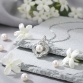 wholesale 925 Sterling Silver Elegant Quatrefoil Pearl and Baguette Zircon Halo Pendant Necklaces Wholesale - JewelryODM-0-2