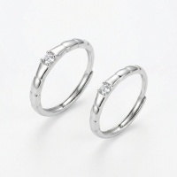 wholesale 925 Sterling Silver Bamboo Cubic Zirconia Adjustable Couple Ring Set For Women Men-undefined