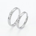 wholesale 925 Sterling Silver Elegant Silver Couple Rings with Crisscross Diamond Accents - JewelryODM-0-0