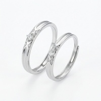 wholesale 925 Sterling Silver Elegant Silver Couple Rings with Crisscross Diamond Accents - JewelryODM-undefined