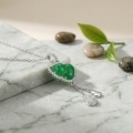 wholesale 925 Sterling Silver Elegant Green Jade Gourd Pendant Necklace with Sparkling CZ Halo and Dangling Charms - JewelryODM-0-6