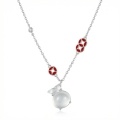 wholesale 925 Sterling Silver Prosperity Money Bag Silver Necklace with Translucent Gemstone and Red Lucky Charms - JewelryODM-0-0