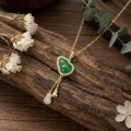 wholesale 925 Sterling Silver Elegant Green Jade Gourd Pendant Necklace with Sparkling CZ Halo and Dangling Charms - JewelryODM-0-1
