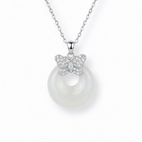 wholesale 925 Sterling Silver Elegant  Butterfly And White Jade Pendant Necklace - Jewelryodm-undefined