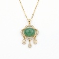 wholesale 925 Sterling Silver Elegant Jadeite Pendant Necklace with Sparkling Accents and Droplet Charms - JewelryODM-0-0