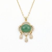 wholesale 925 Sterling Silver Elegant Jadeite Pendant Necklace with Sparkling Accents and Droplet Charms - JewelryODM-undefined