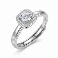 wholesale 925 Sterling Silver Elegant Round Brilliant Cut Diamond Cushion Halo Engagement Ring - JewelryODM-undefined