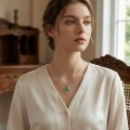wholesale 925 Sterling Silver Elegant Jadeite Pendant Necklace with Sparkling Accents and Droplet Charms - JewelryODM-0-5