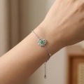 wholesale 925 Sterling Silver Elegant Floral Bracelet Featuring Radiant Green Jade and Shimmering Accents - JewelryODM-0-5