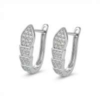 wholesale 925 Sterling Silver Elegant Sparkling Silver Segmented Huggie Hoop Earrings Wholesale with Pave Accents - JewelryODM-undefined