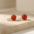 wholesale 925 Sterling Silver Elegant Red Sphere Drop Earrings with Sparkling Accents and Butterfly Charms - JewelryODM-0-2
