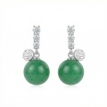 wholesale 925 Sterling Silver Elegant Green Jade Sphere Drop Earrings with Brilliant Accents and Fortune Charms - JewelryODM-0-0