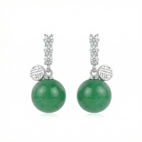 wholesale 925 Sterling Silver Elegant Green Jade Sphere Drop Earrings with Brilliant Accents and Fortune Charms - JewelryODM-undefined