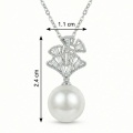 wholesale 925 Sterling Silver Elegant Fan-Design Silver Pendant Necklace with Lustrous White Pearl and Sparkling Accents - JewelryODM-0-3