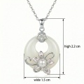 wholesale 925 Sterling Silver Elegant White Jade Circle Pendant Necklace with Pearl Flower Accent - JewelryODM-0-3