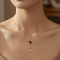 wholesale 925 Sterling Silver Elegant Red Gemstone Gourd Necklace with Sparkling Accents and Dainty Charms - JewelryODM-0-1