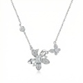 wholesale 925 Sterling Silver Elegant Floral and Butterfly Sterling Silver Necklaces Wholesale with Emerald-Cut Gemstone - JewelryODM-0-0