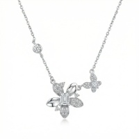 wholesale 925 Sterling Silver Elegant Floral and Butterfly Sterling Silver Necklaces Wholesale with Emerald-Cut Gemstone - JewelryODM-undefined