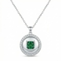 wholesale 925 Sterling Silver Elegant Sterling Silver Emerald Square Halo Pendant Necklace Wholesale - JewelryODM-0-0