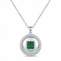 wholesale 925 Sterling Silver Elegant Sterling Silver Emerald Square Halo Pendant Necklace Wholesale - JewelryODM-undefined