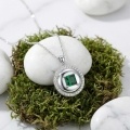 wholesale 925 Sterling Silver Elegant Sterling Silver Emerald Square Halo Pendant Necklace Wholesale - JewelryODM-0-2
