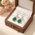wholesale 925 Sterling Silver Vintage Inspired Pear Cut Green Agate Teardrop Dangle Earrings with Sparkling Accents-0-3