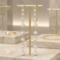 wholesale 925 Sterling Silver Elegant Linear Drop Earrings Featuring Sparkling Round Crystals and Lustrous White Pearls-0-3